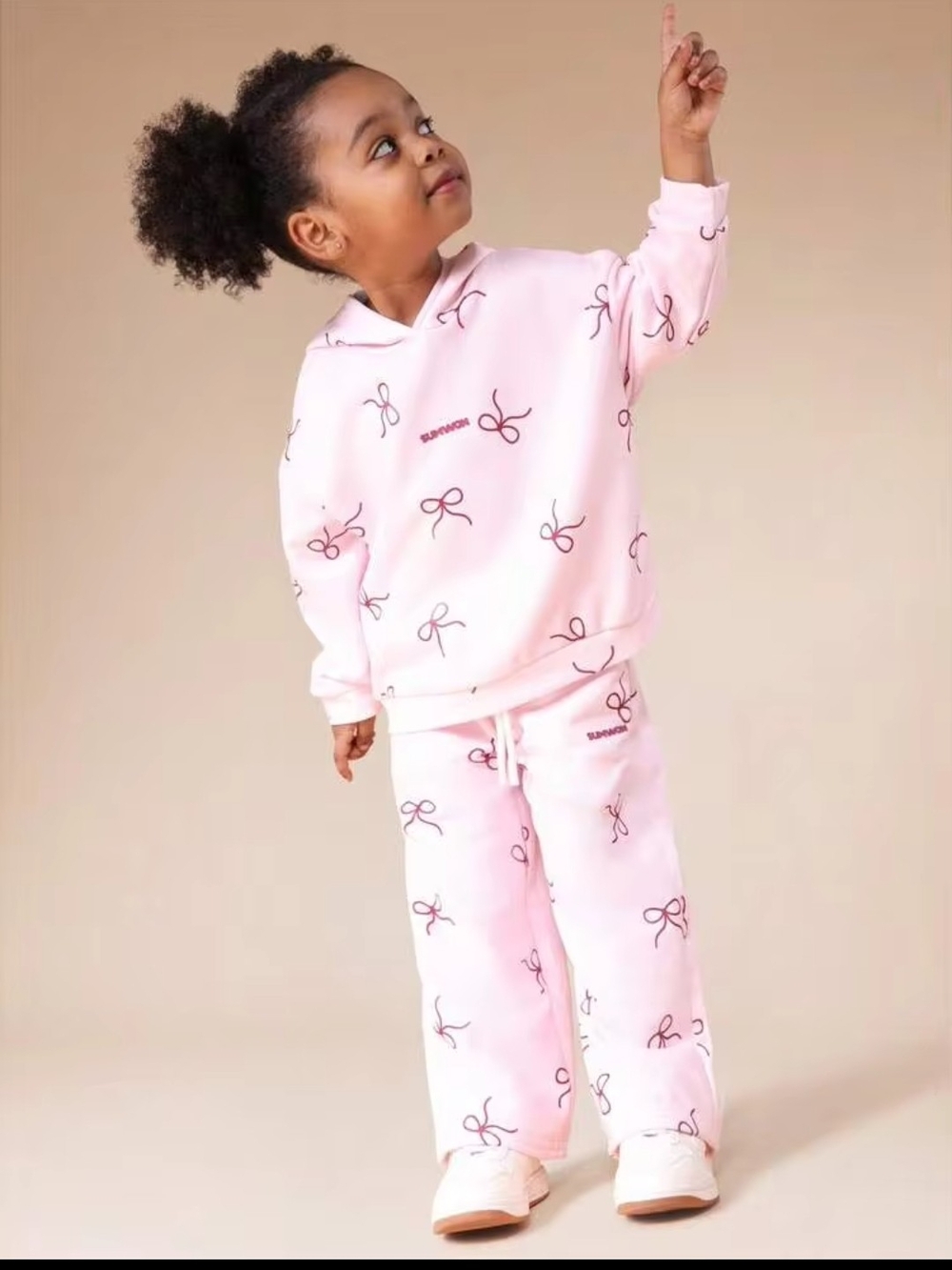 Kids Pink Bow Print Hoodie and Jogger  Set